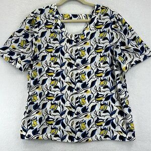 Halogen Women’s Blouse Top Size XL Blue/White/Yellow/Black Polyester Pullover